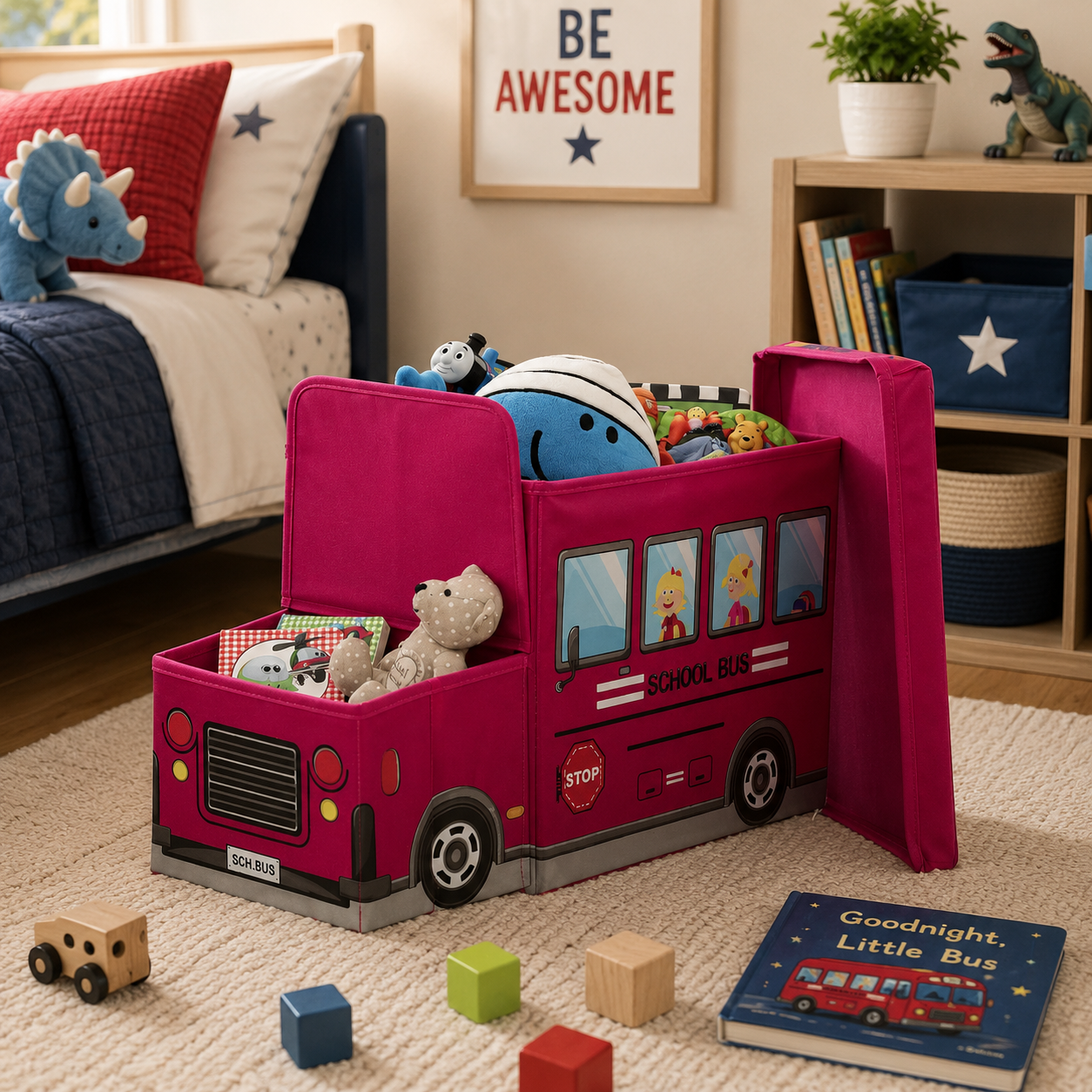 Mia Children's Hot Pink School Bus Box And Seat Storage