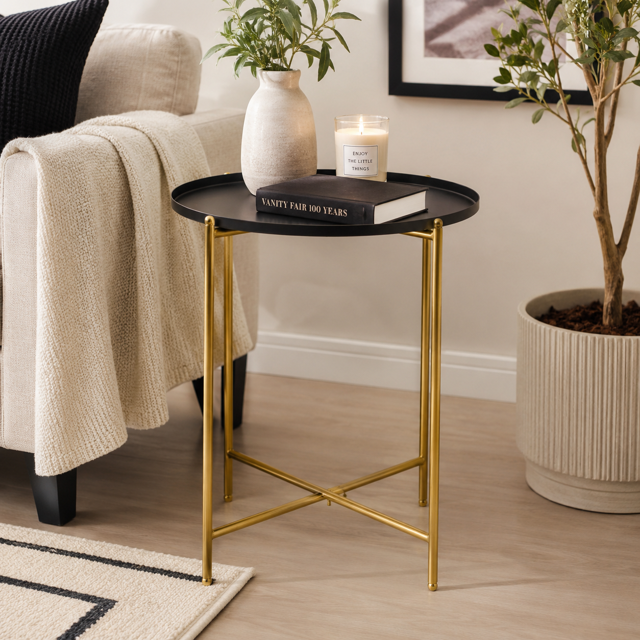 Cassie Black Top Side Table