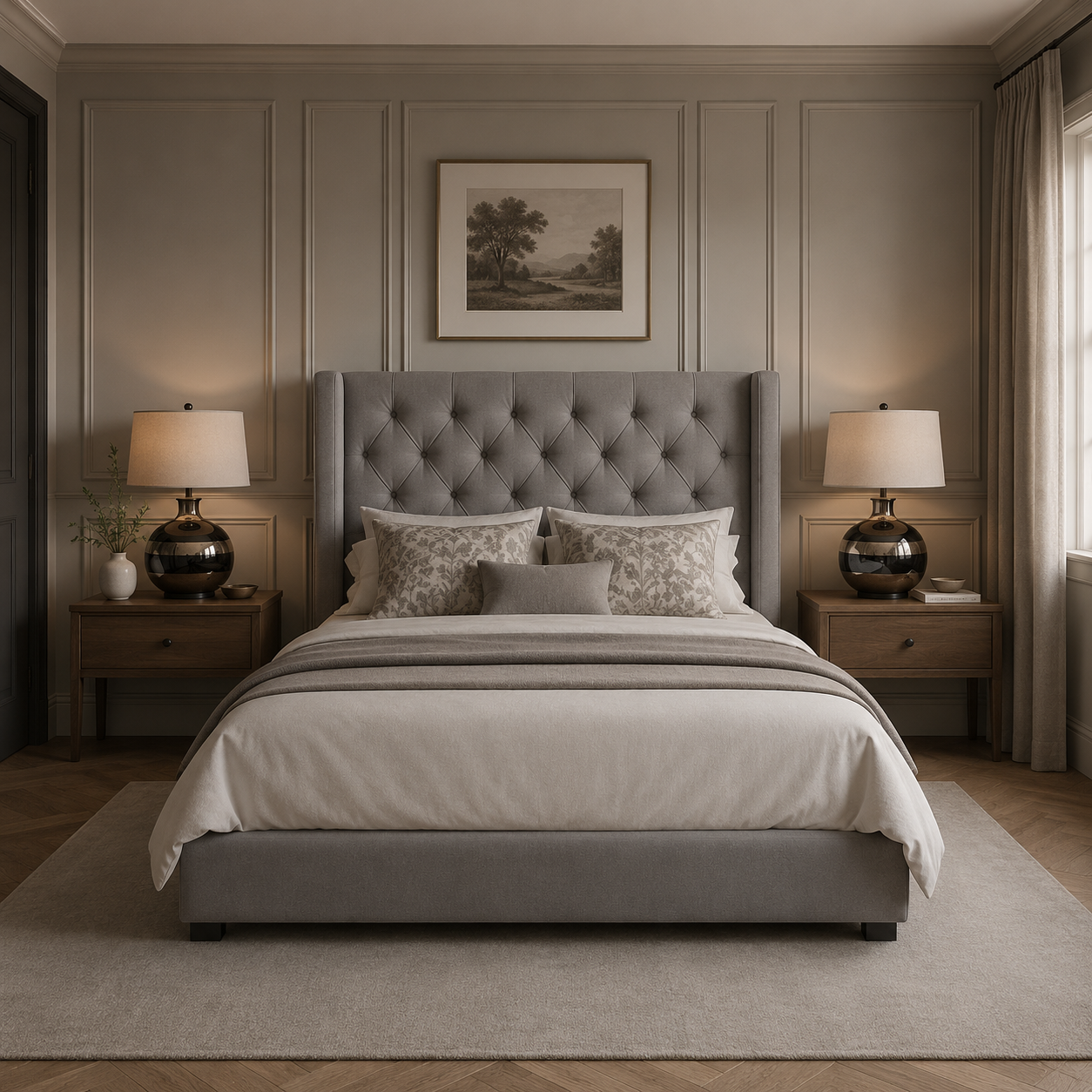 Ezra Wingback Upholstered Bed Frame Luxury Fabric Bed