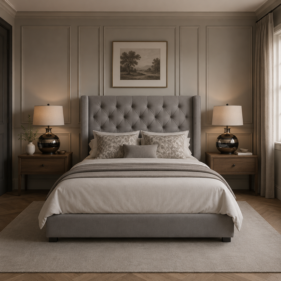 Ezra Wingback Upholstered Bed Frame Luxury Fabric Bed