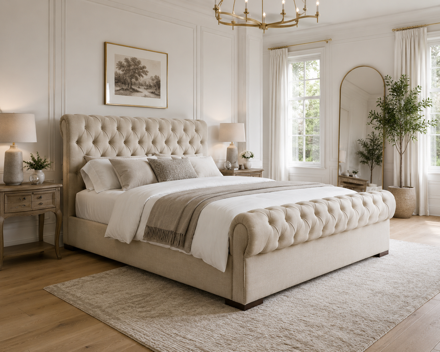 Jamal Sleigh Chesterfield Bed Upholstered Luxury Bed Frame