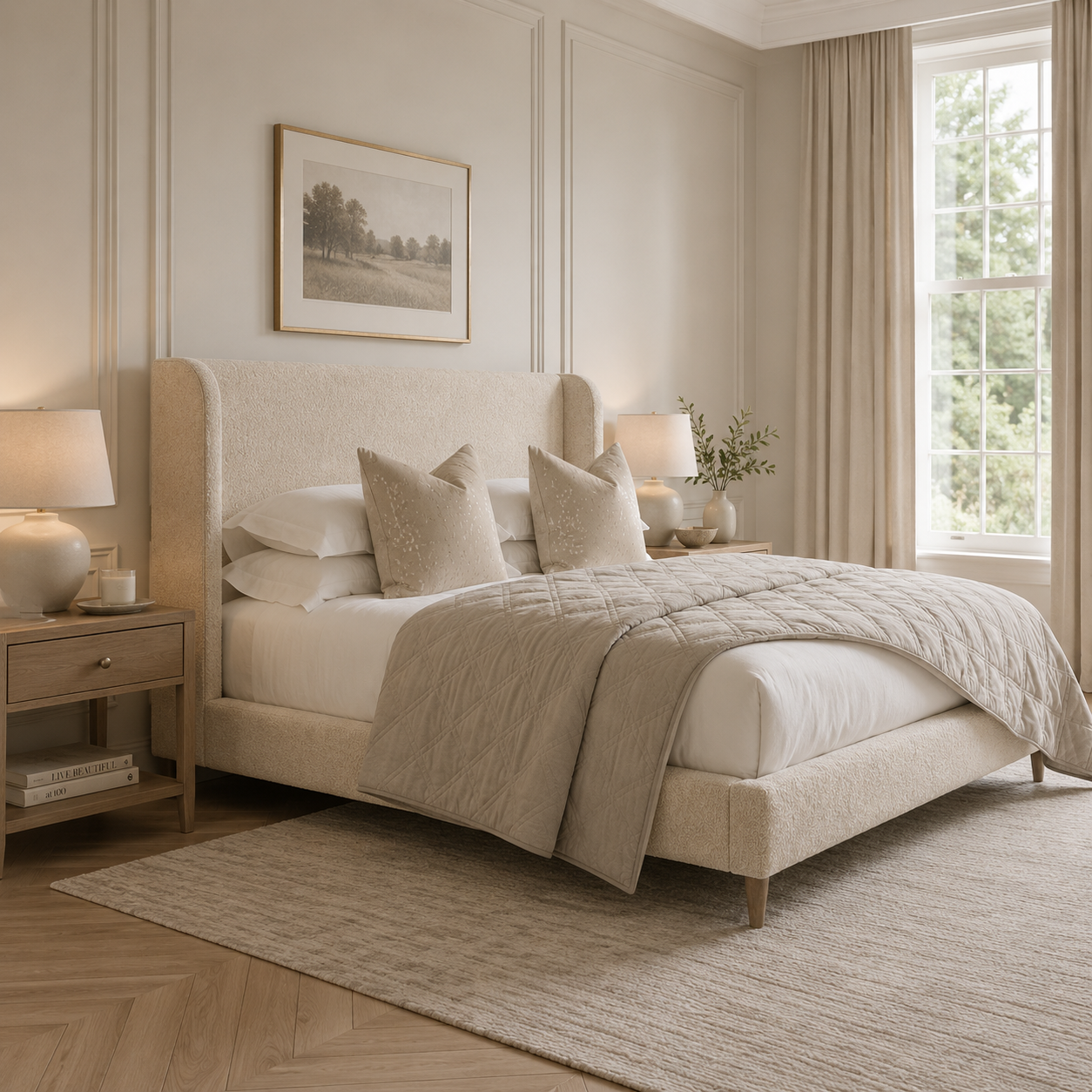 Bernett Wingback Upholstered Bed Frame Luxury Bed