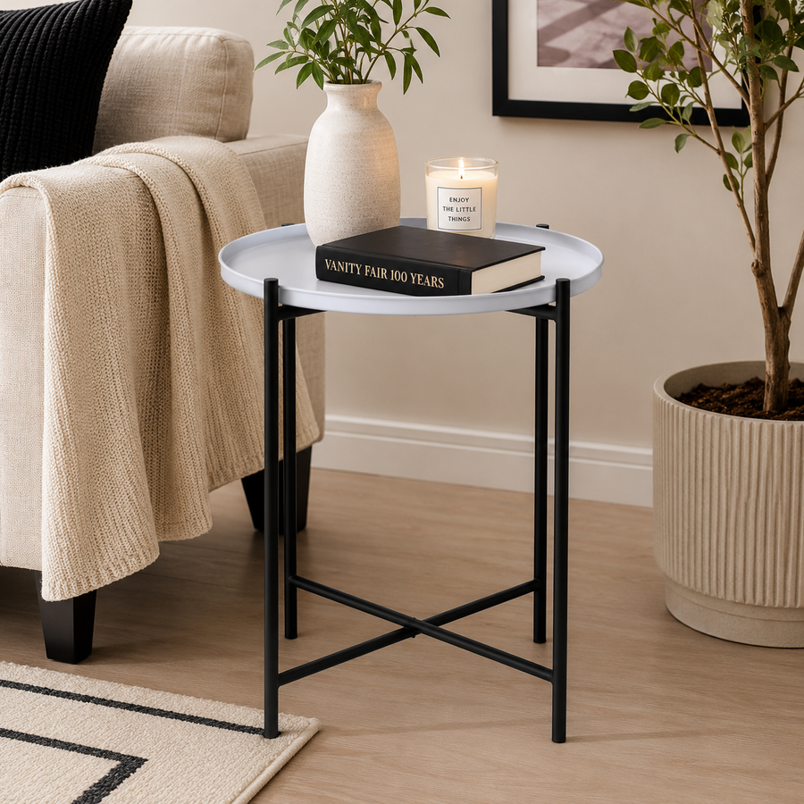 Cassie Side Table with Round Grey Top