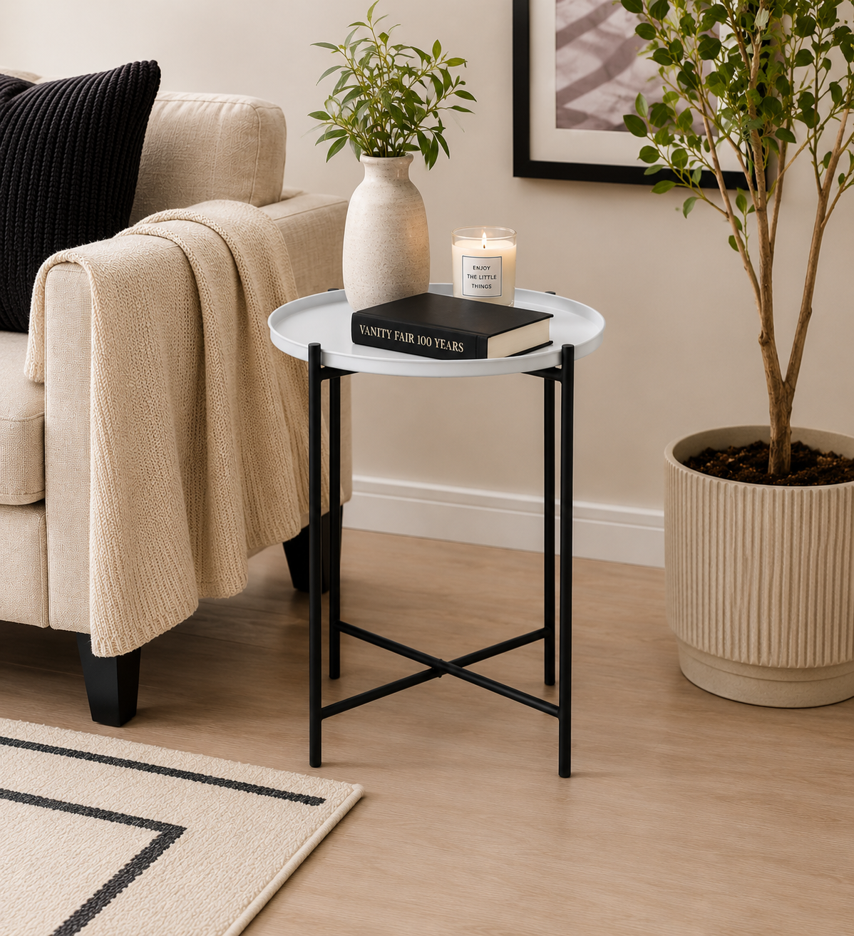 Cassie Side Table with Round Grey Top