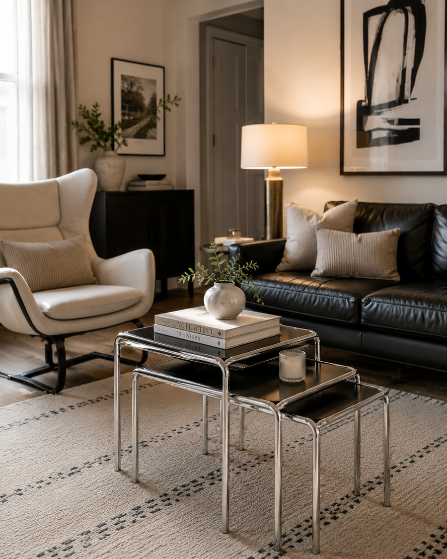 Cassie Set Of Three Black Glass Nest Of Tables