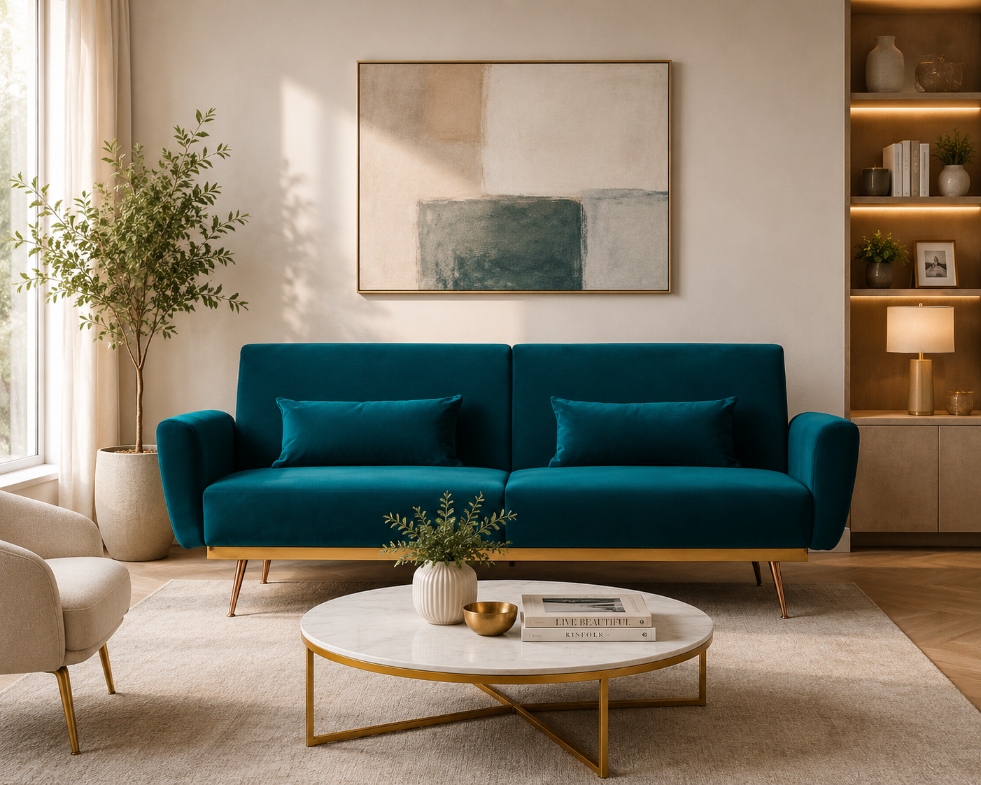 2 Seater Eva Green Velvet Sofa Bed
