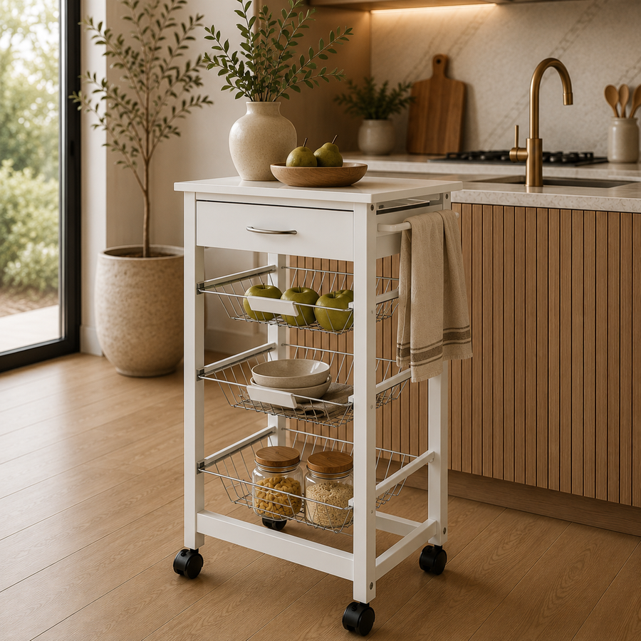 Rhianna White Veneer Kitchen Trolley