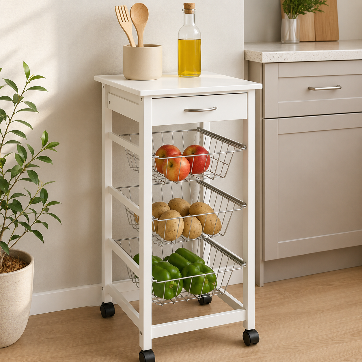 Rhianna White Veneer Kitchen Trolley