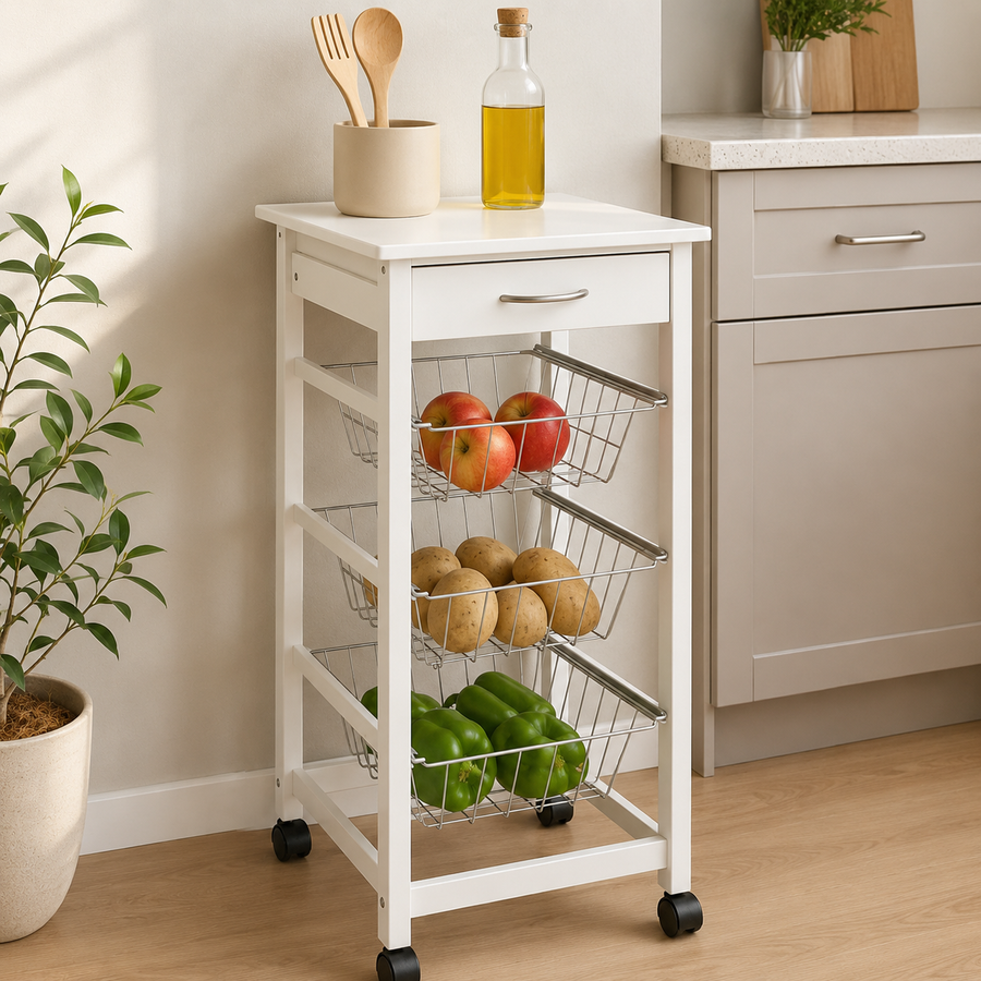 Rhianna White Veneer Kitchen Trolley