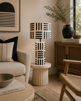 Eva Black And White Papier Mache Table Lamp with Geometric Lines
