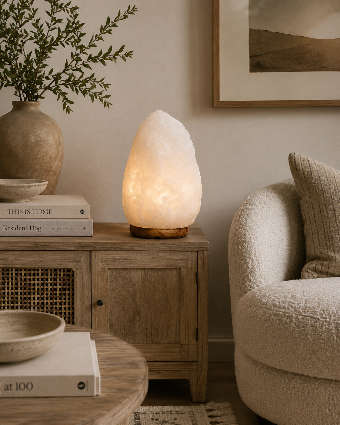 Mia White Natural Salt Table Lamp