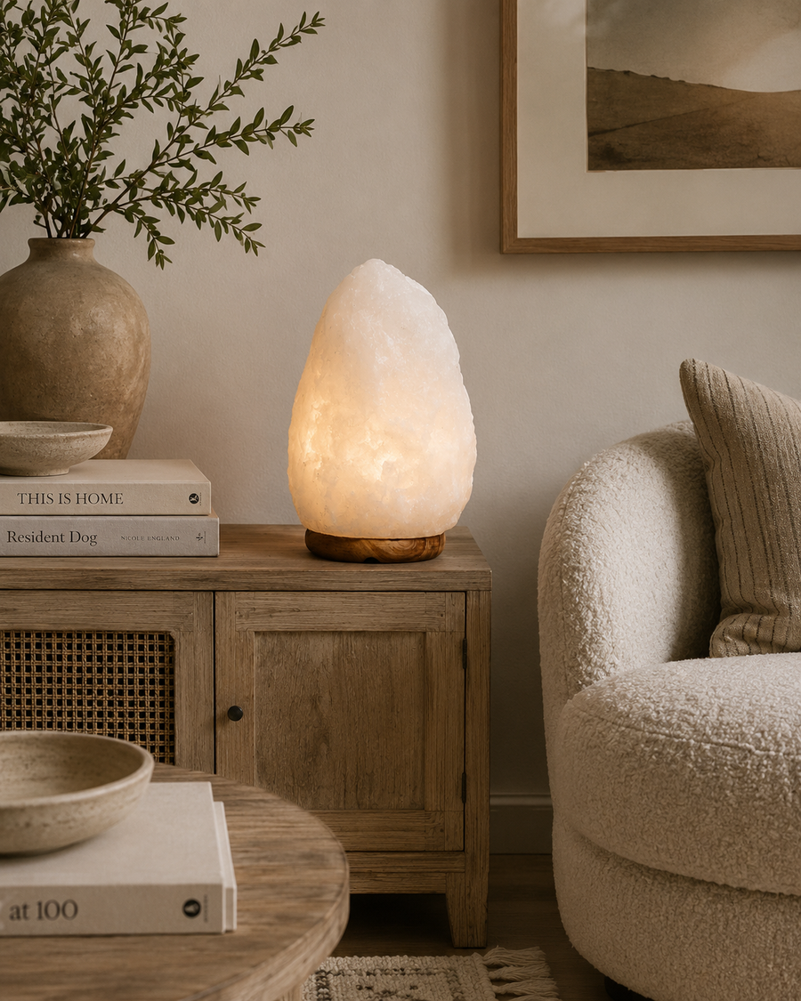Mia White Natural Salt Table Lamp