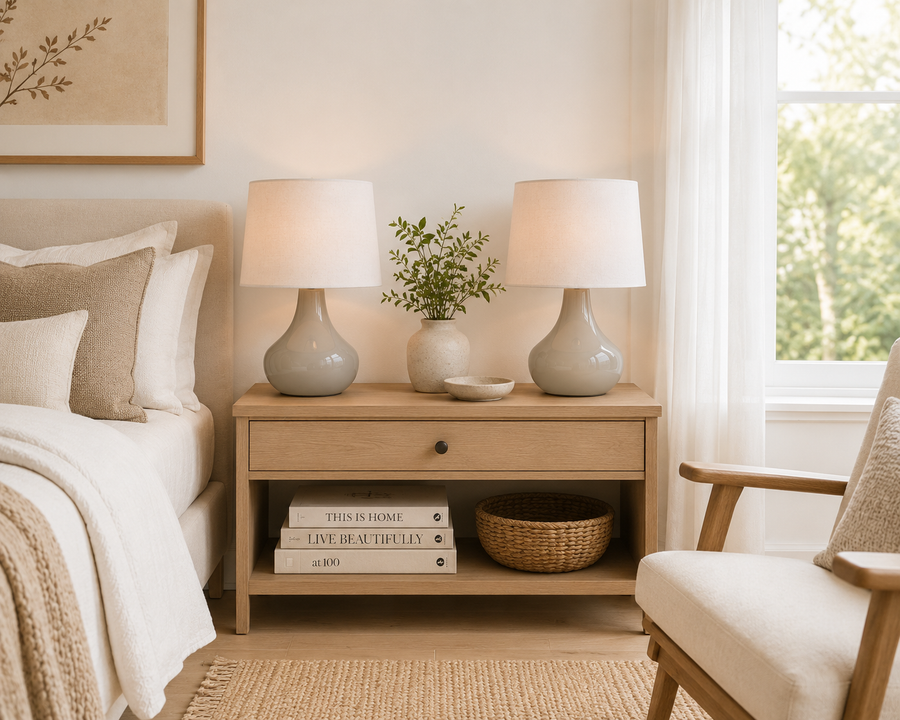Modern Mia Set of Two Grey Ceramic Table Lamps