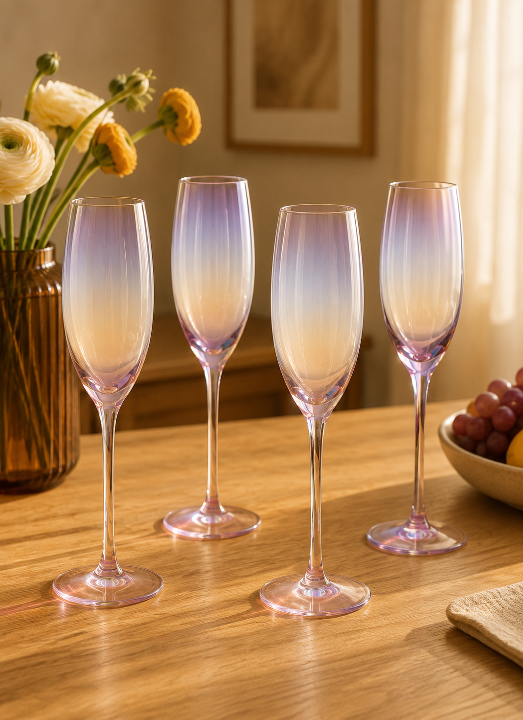 Rhianna Frosted Deco Set Of 4 Champagne Glasses