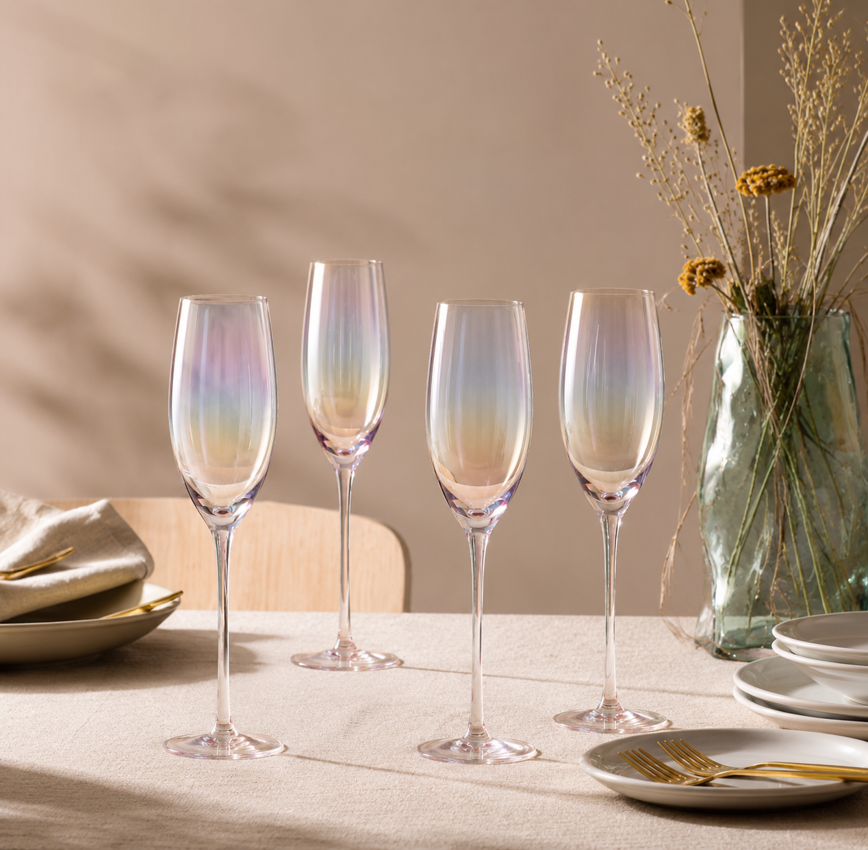 Rhianna Frosted Deco Set Of 4 Champagne Glasses