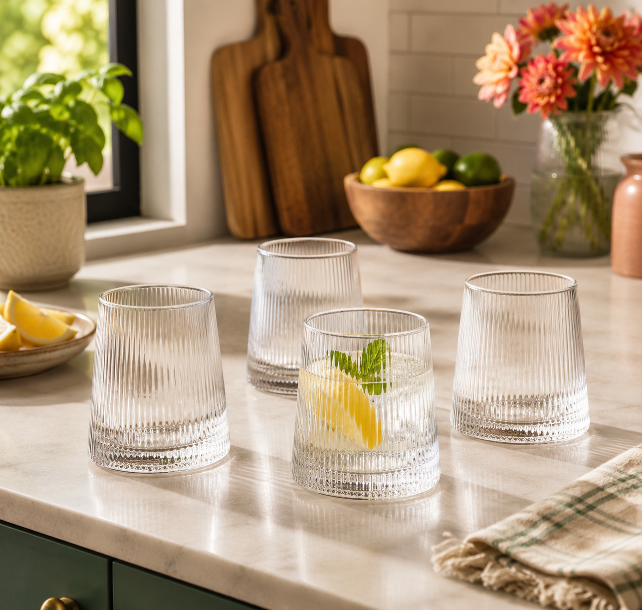 Bradley Set of Four Ribbed Glass Tumblers