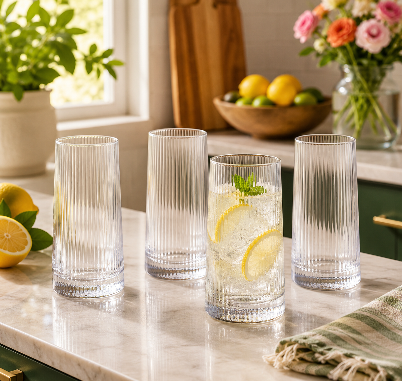 Bradley Set of Four Ribbed Hi Ball Glasses