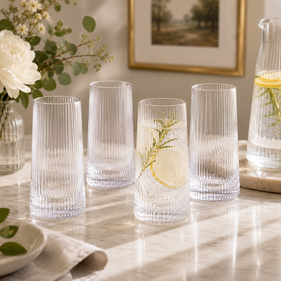 Bradley Set of Four Ribbed Hi Ball Glasses