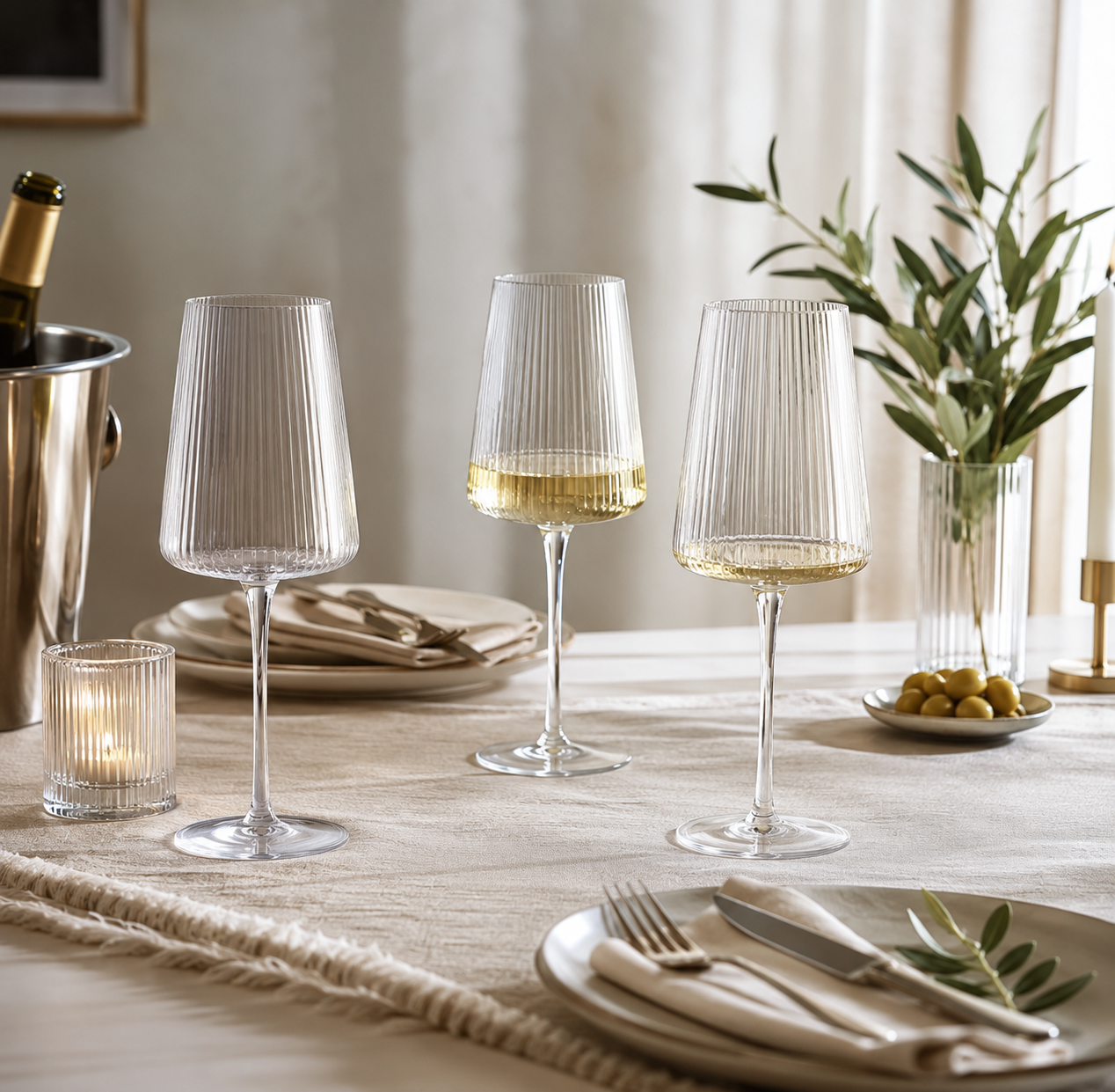Bradley Set of Four Ribbed Wine Glasses 430ml