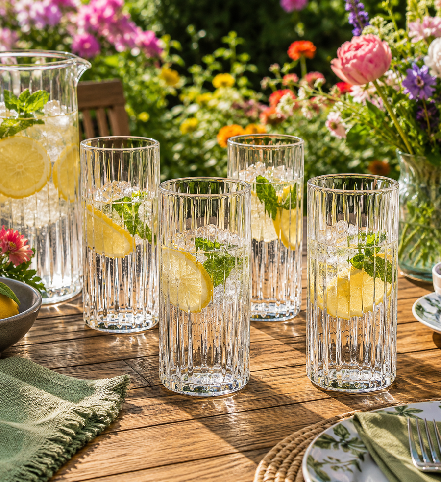 Chicago Set of 4 Ribbed Hi Ball Glasses 350ml