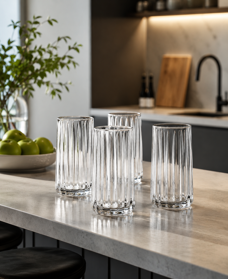 Chicago Set of 4 Ribbed Hi Ball Glasses 350ml