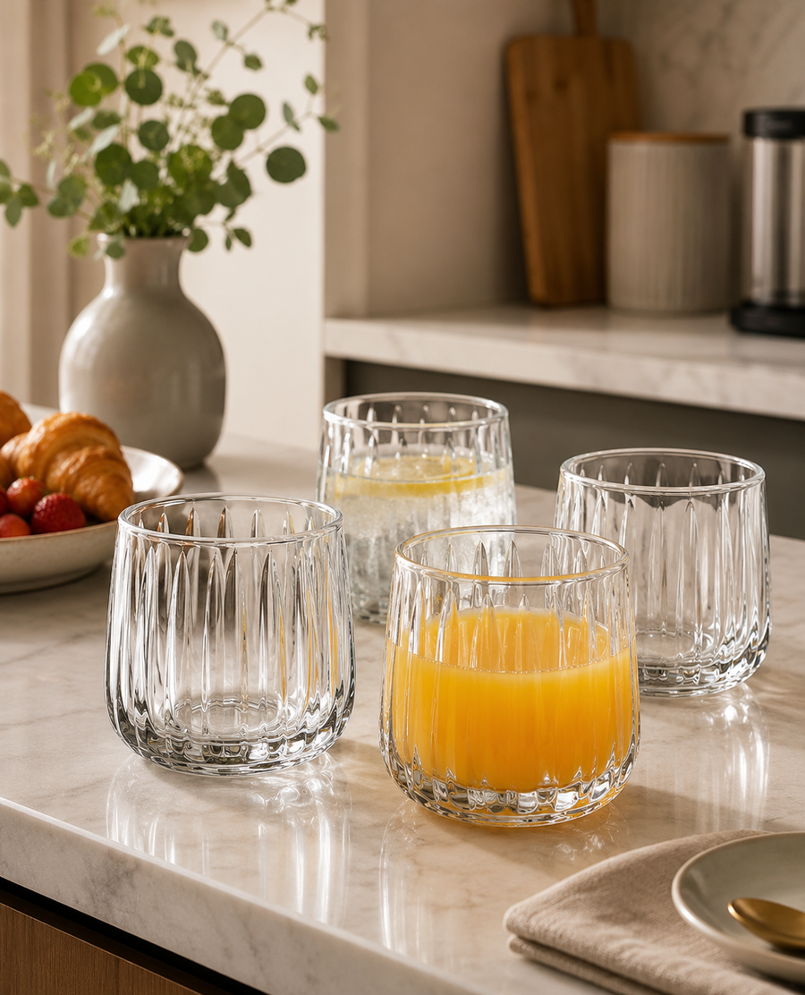 Chicago Set of Four Ribbed Glass Tumblers 300ml
