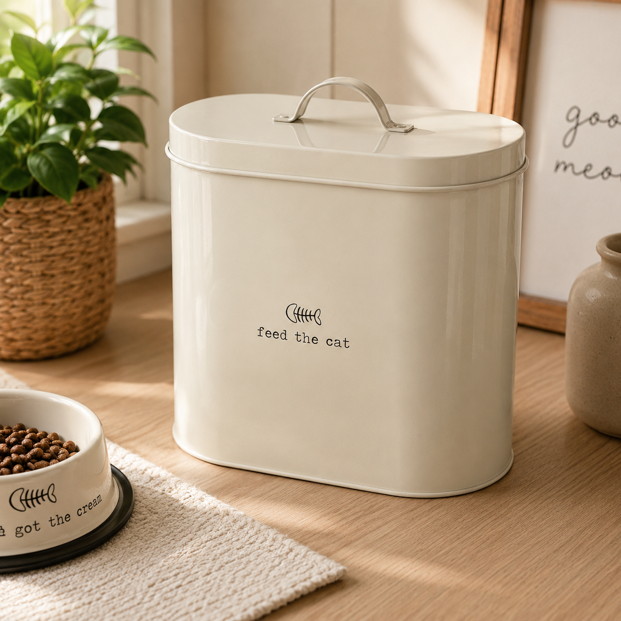 Tinkerbell Pets Cream Cat Food Storage Bin with Scoop 6.5 Litre