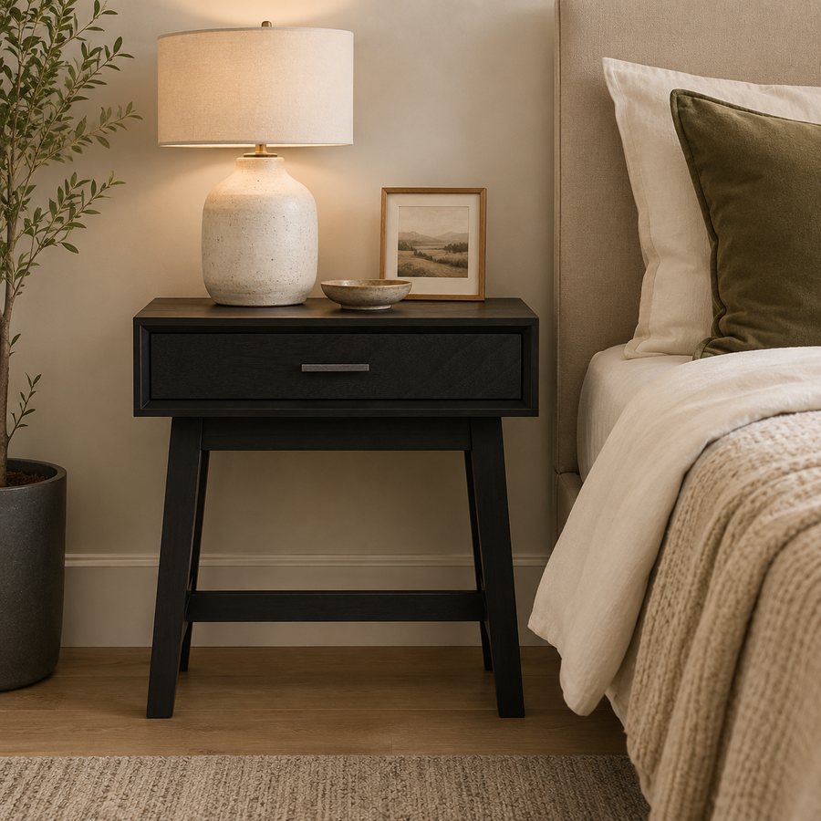 Remel One Drawer Black Wood Finish Side Table
