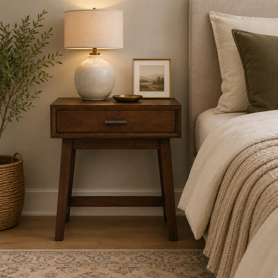 Remel One Drawer Walnut Wood Finish Side Table