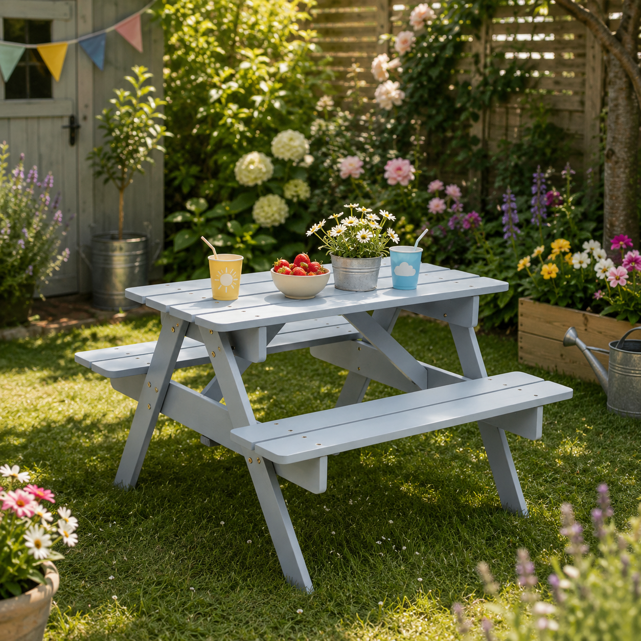 Mia Grey Finish Wood Kids Picnic Bench