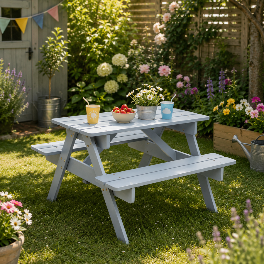 Mia Grey Finish Wood Kids Picnic Bench
