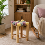 Eva Colourful Grey Beige And Pink Pom Pom Stool