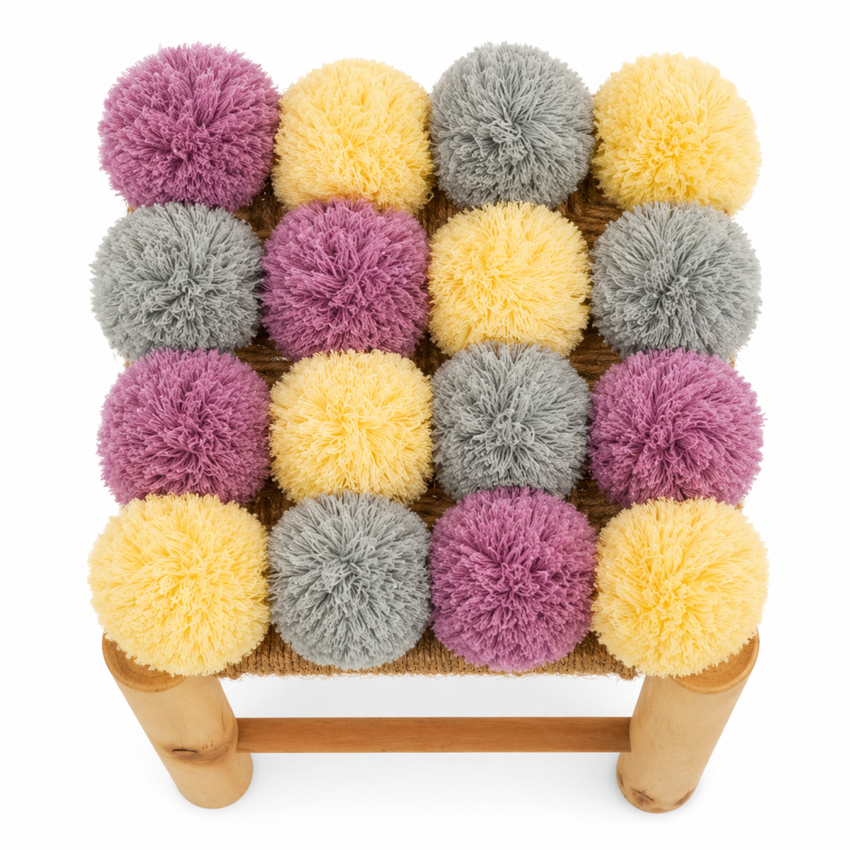 Eva Colourful Grey Beige And Pink Pom Pom Stool