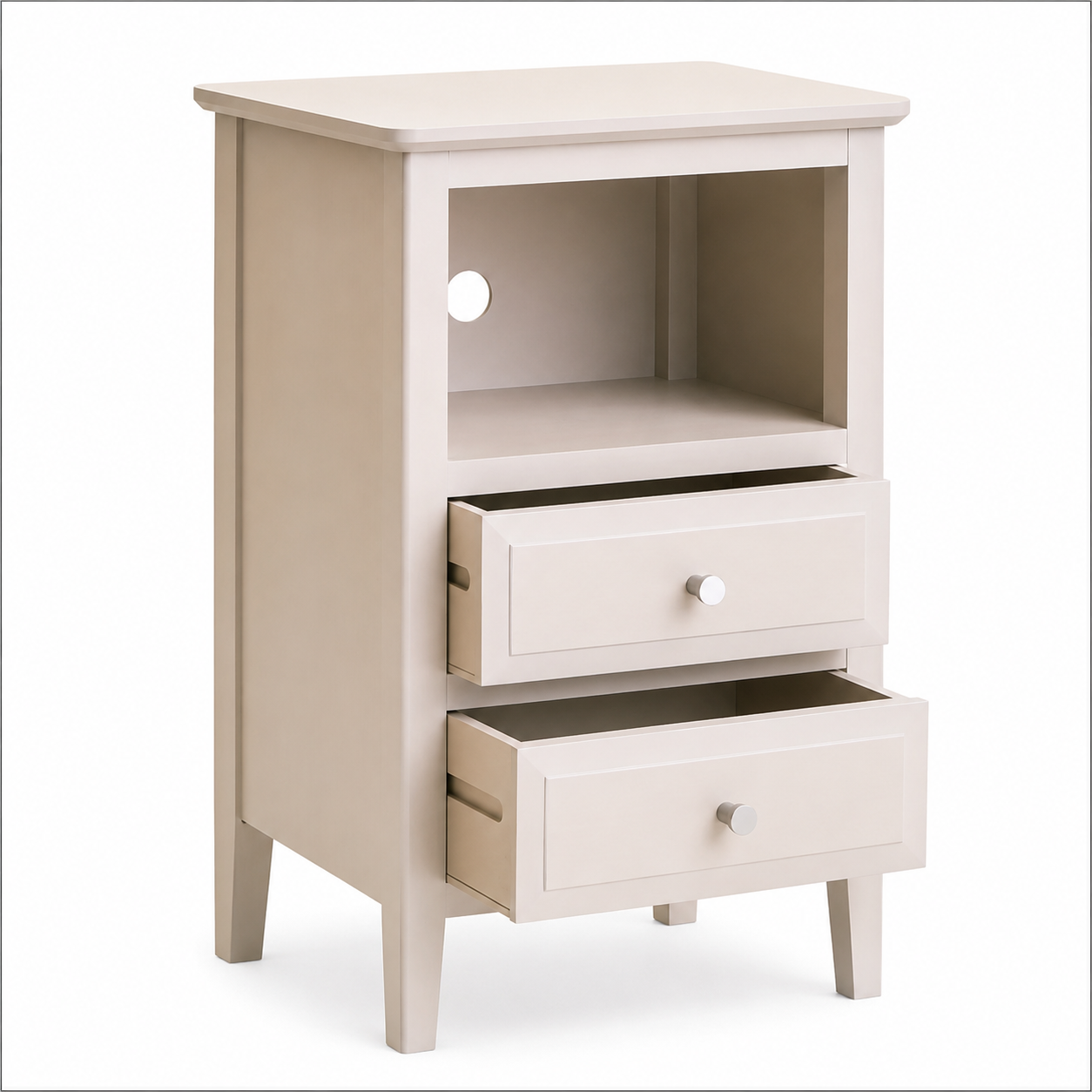 Classic John Two Drawer Taupe Wood Side Table