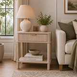 Classic John One Drawer Reed Detail Taupe Wood Side Table