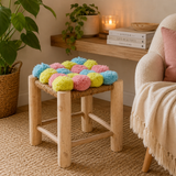 Eva Colourful Pink, Blue, And Yellow Pom Pom Stool