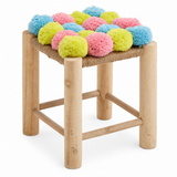 Eva Colourful Pink, Blue, And Yellow Pom Pom Stool