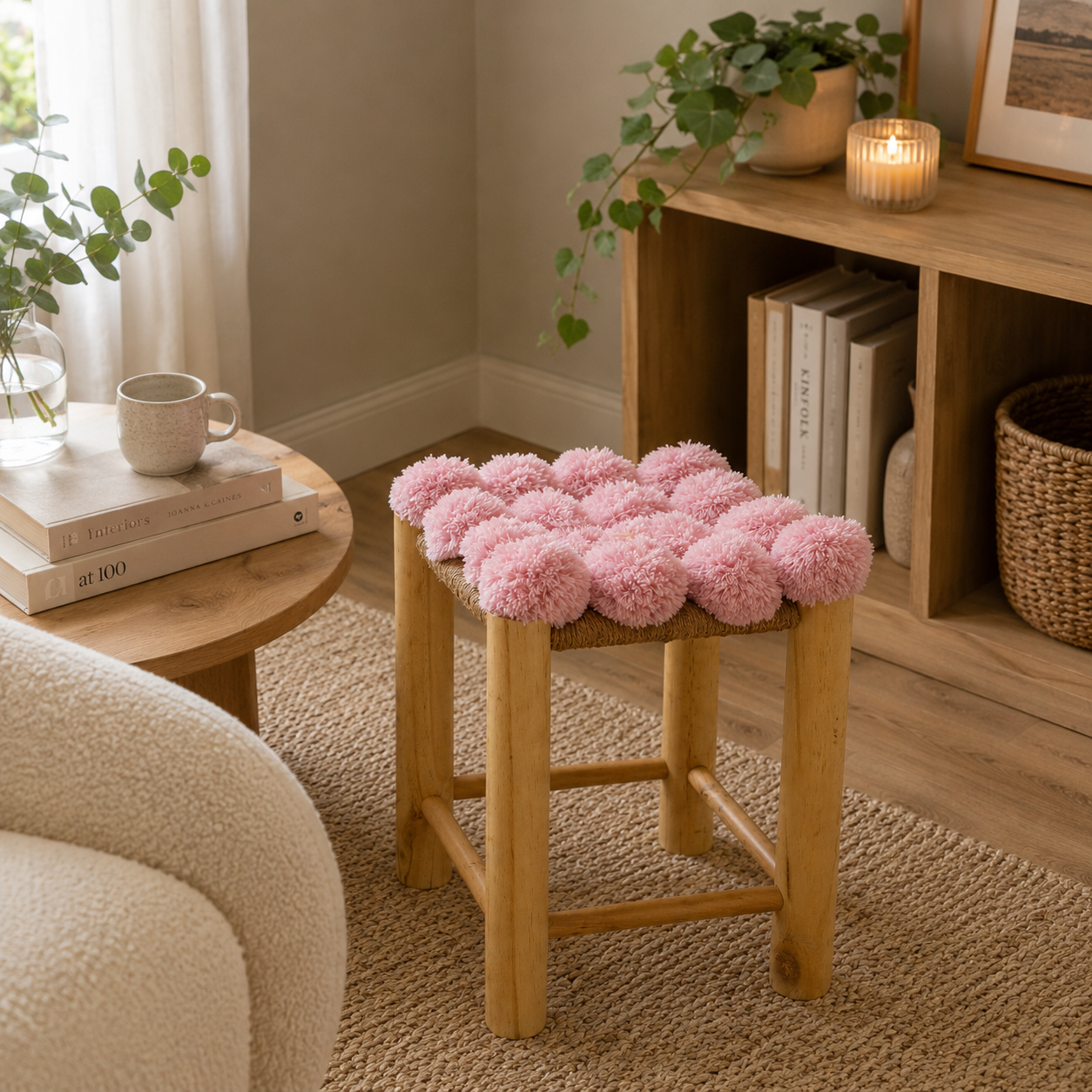 Eva Pink Pom Pom Stool