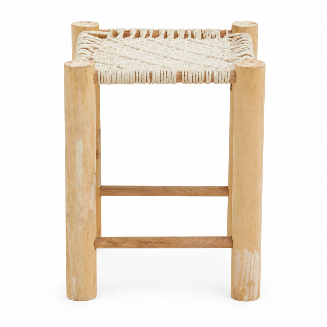 Eva Off White Pine Wood & Cotton Stool