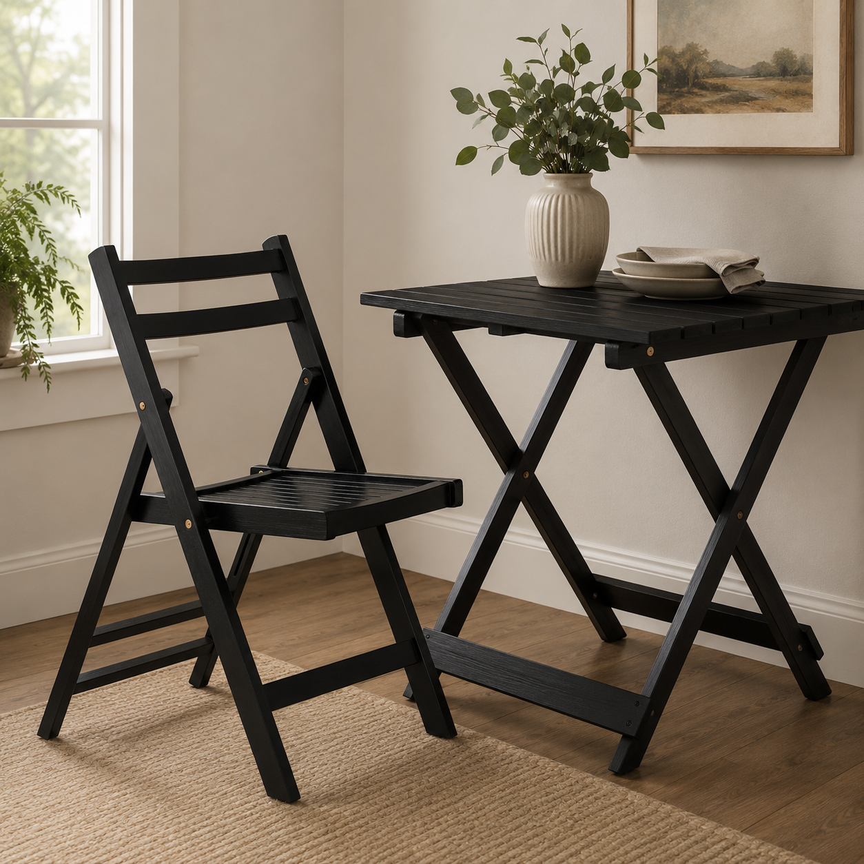 Nehemiah Black Wood Folding Chair