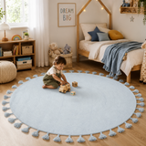 Mia Kids Blue Round Rug with Tassels