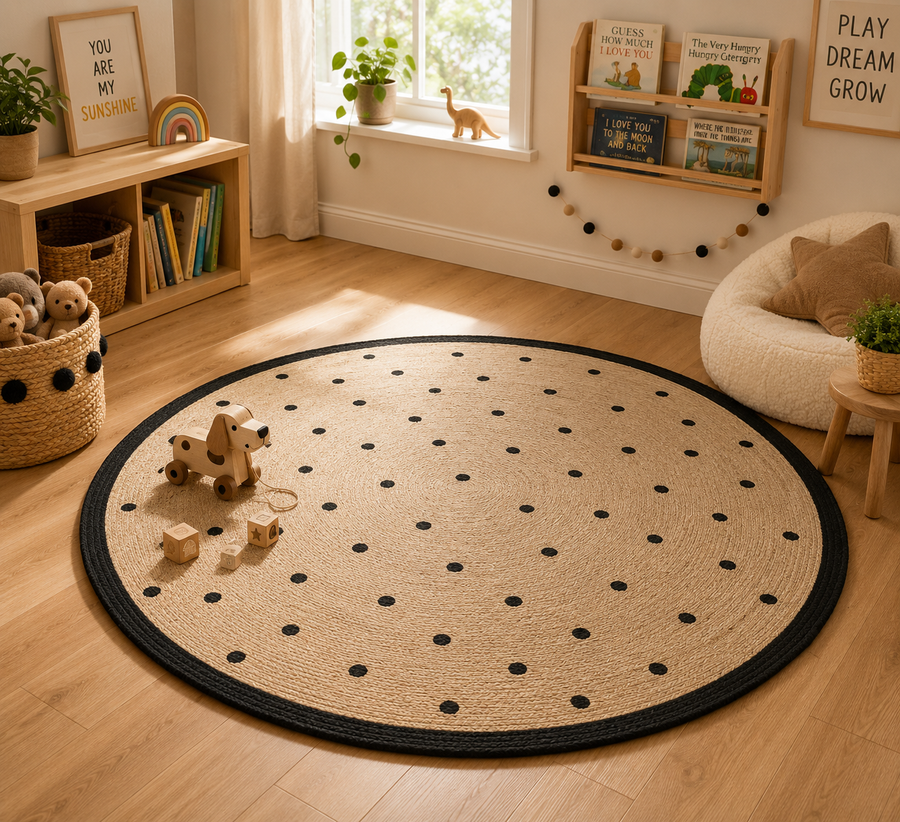 Mia Kids Cream Polka Dot Round Rug