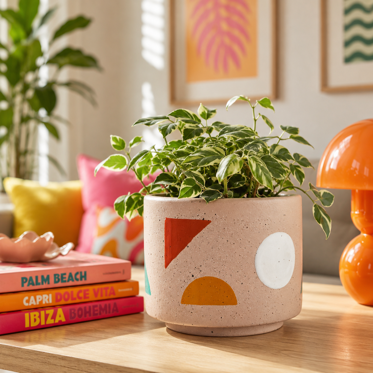 Kayla Cream Small Abstract Planter