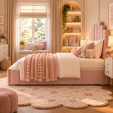 Kids Princess Castle Divan Bed in Plush Velvet Pink with Optional Side Drawers