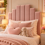 Kids Princess Castle Divan Bed in Plush Velvet Pink with Optional Side Drawers