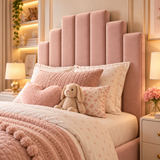 Kids Princess Castle Divan Bed in Plush Velvet Pink with Optional Side Drawers