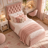 Kids Little Duchess Chesterfield Divan Bed in Plush Velvet Pink with Optional Side Drawers