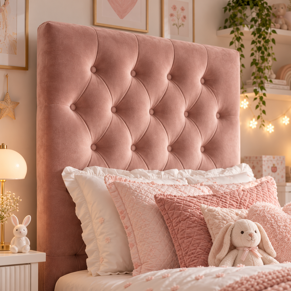 Kids Little Duchess Chesterfield Divan Bed in Plush Velvet Pink with Optional Side Drawers