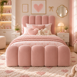 Kids Marshmallow Divan Bed in Plush Velvet Pink with Optional Side Drawers