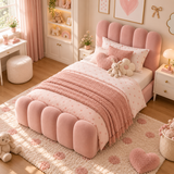 Kids Marshmallow Divan Bed in Plush Velvet Pink with Optional Side Drawers
